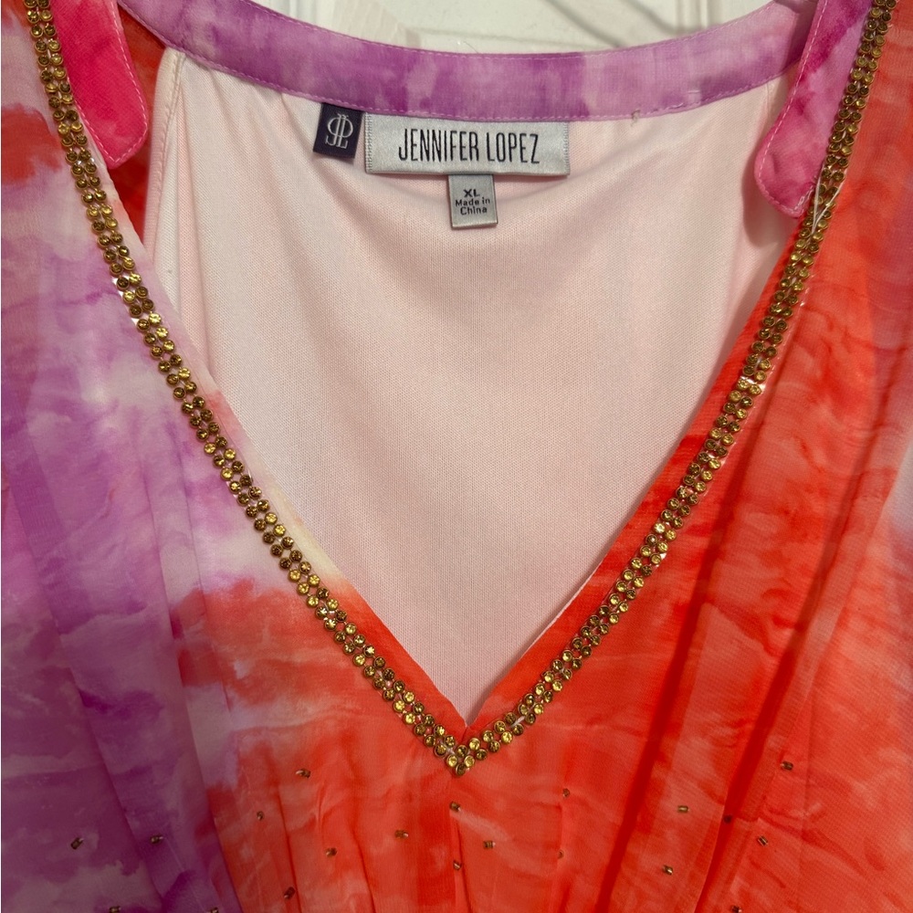 Jennifer Lopez Pink and Purple Midi Dress - Picture 2 of 5